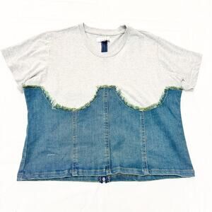 Thrill Jeans Gothic Style Short Sleeve Denim Bustier Style Two-Toned Top Size 2X